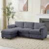 85.37 In. Corduroy Modular Rectangular Dark Grey Sectional Sofa With Ottoman For Living Room And Spacious Space