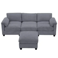 85.37 In. Corduroy Modular Rectangular Dark Grey Sectional Sofa With Ottoman For Living Room And Spacious Space -More Furniture Store dark grey jearey sectional sofas dxrzjsf4 dark grey fa 1000