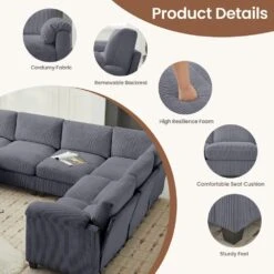 115 In. Corduroy Modular L-Shaped Dark Grey 7-Seat Sectional Sofa For Living Room And Spacious Space -More Furniture Store dark grey jearey sectional sofas dxrzjsf7 dark grey 4f 1000