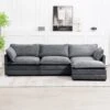 112 In. W 4-Piece Modern Straight Arm Corduroy Fabric L-Shaped Sectional Sofa With Ottoman In Dark Grey