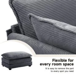 112 In. W 4-Piece Modern Straight Arm Corduroy Fabric L-Shaped Sectional Sofa With Ottoman In Dark Grey -More Furniture Store dark grey jearey sectional sofas e46sf 3 dr 76 1000