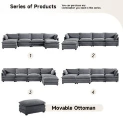 147 In. W 6-Piece Modern Fabric Sectional Sofa With Ottoman In Dark Grey 13 147 In. W 6-Piece Modern Fabric Sectional Sofa With Ottoman In Dark Grey -More Furniture Store dark grey jearey sectional sofas e46sf 4 dr 40 1000