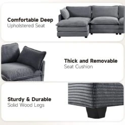 147 In. W 6-Piece Modern Fabric Sectional Sofa With Ottoman In Dark Grey 18 147 In. W 6-Piece Modern Fabric Sectional Sofa With Ottoman In Dark Grey -More Furniture Store dark grey jearey sectional sofas e46sf 4 dr 44 1000