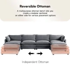 147 In. W 6-Piece Modern Fabric Sectional Sofa With Ottoman In Dark Grey 16 147 In. W 6-Piece Modern Fabric Sectional Sofa With Ottoman In Dark Grey -More Furniture Store dark grey jearey sectional sofas e46sf 4 dr 4f 1000