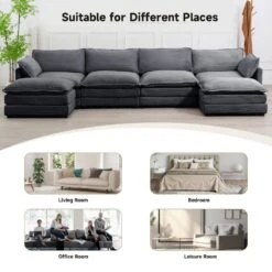147 In. W 6-Piece Modern Fabric Sectional Sofa With Ottoman In Dark Grey 14 147 In. W 6-Piece Modern Fabric Sectional Sofa With Ottoman In Dark Grey -More Furniture Store dark grey jearey sectional sofas e46sf 4 dr 66 1000