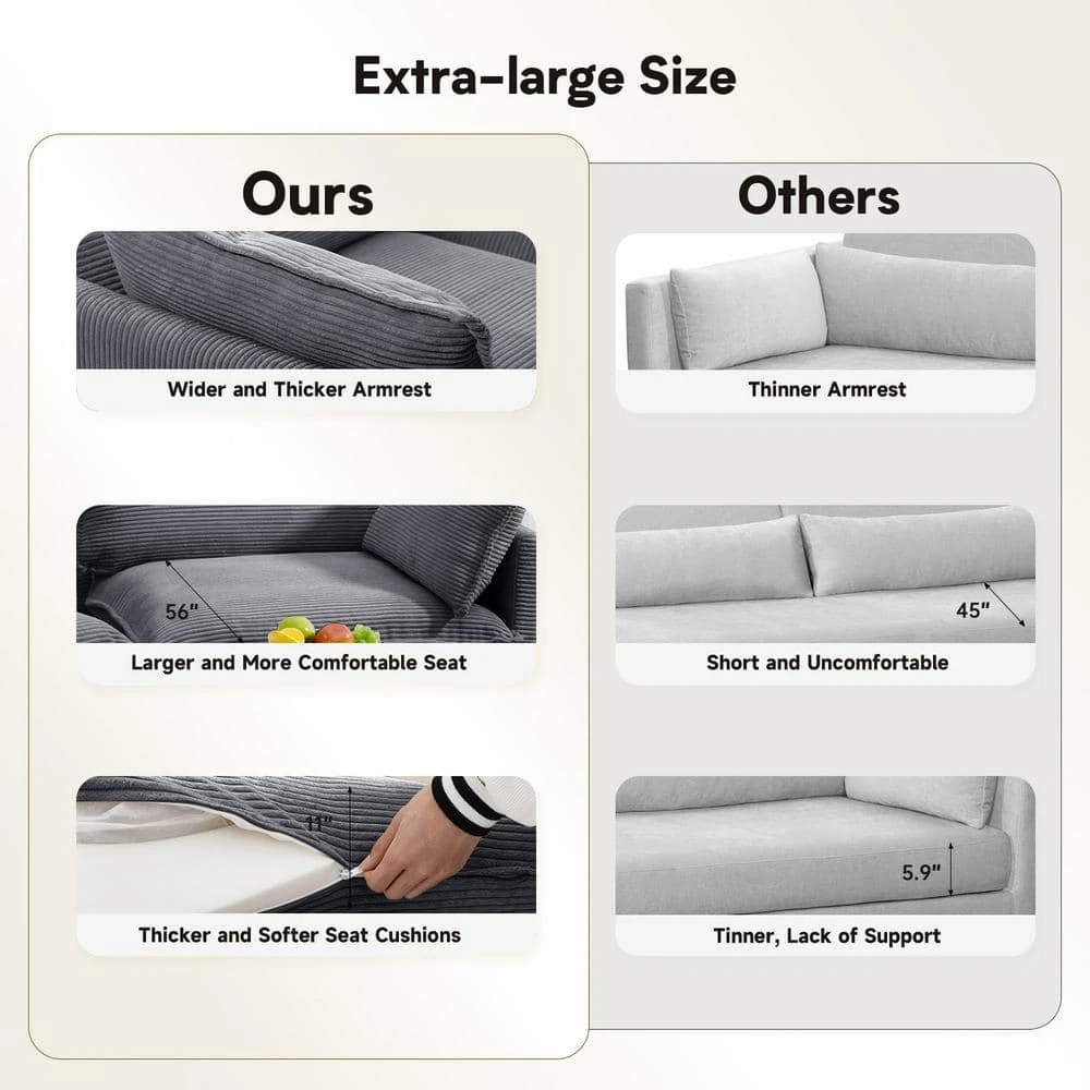 147 In. W 6-Piece Modern Fabric Sectional Sofa With Ottoman In Dark Grey 10 147 In. W 6-Piece Modern Fabric Sectional Sofa With Ottoman In Dark Grey - Image 10