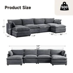 147 In. W 6-Piece Modern Fabric Sectional Sofa With Ottoman In Dark Grey 15 147 In. W 6-Piece Modern Fabric Sectional Sofa With Ottoman In Dark Grey -More Furniture Store dark grey jearey sectional sofas e46sf 4 dr c3 1000