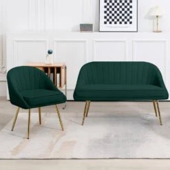 Atye 2 Piece Green Living Room Velvet Loveseat And Accent Chair Set