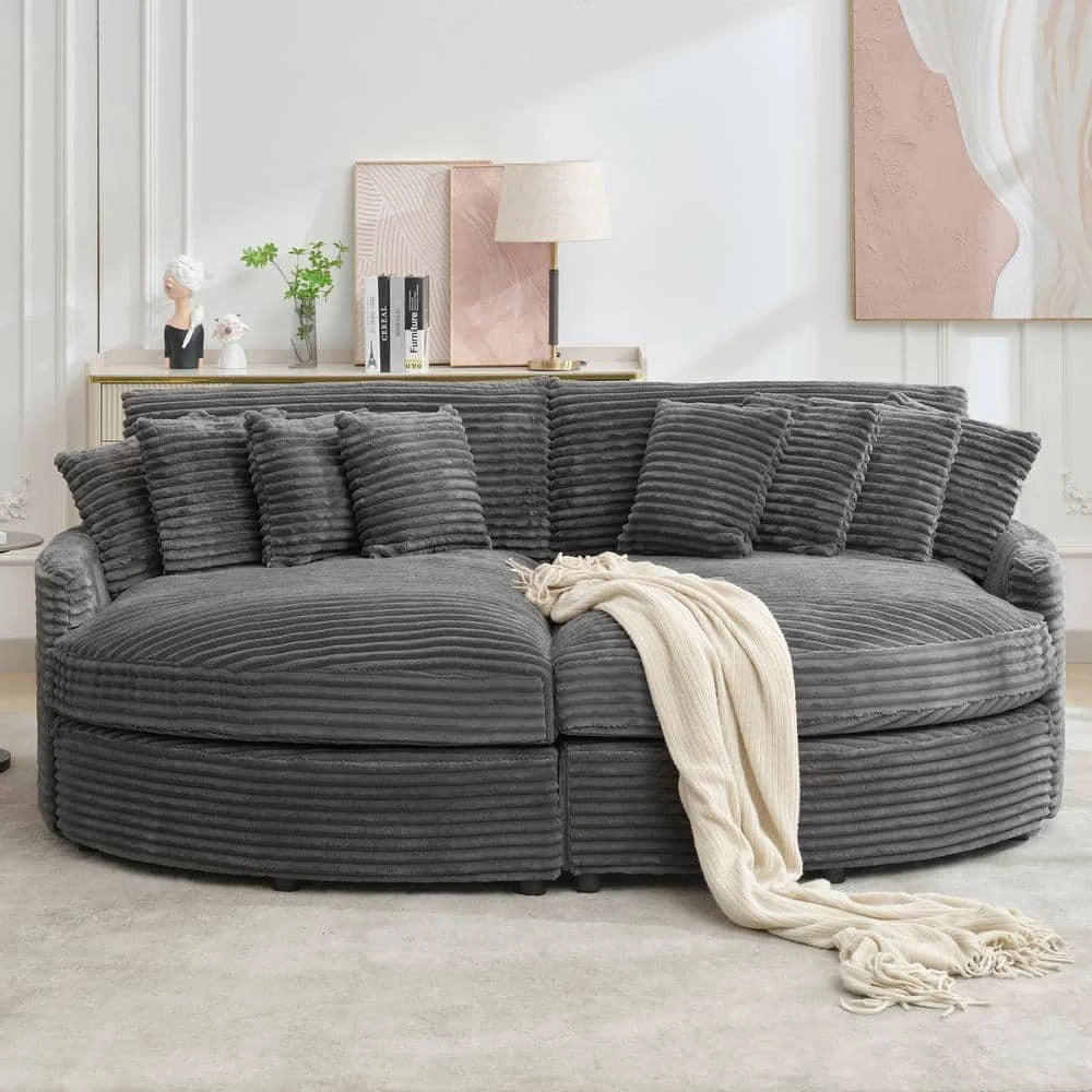 100.78 In. Dark Grey Corduroy Detachable Sofa With Eight Pillows 5 100.78 In. Dark Grey Corduroy Detachable Sofa With Eight Pillows - Image 5