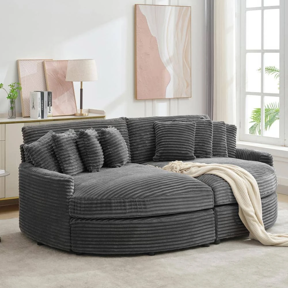 100.78 In. Dark Grey Corduroy Detachable Sofa With Eight Pillows 8 100.78 In. Dark Grey Corduroy Detachable Sofa With Eight Pillows - Image 8