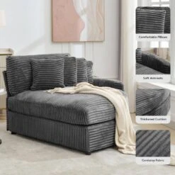 100.78 In. Dark Grey Corduroy Detachable Sofa With Eight Pillows 13 100.78 In. Dark Grey Corduroy Detachable Sofa With Eight Pillows -More Furniture Store dark jearey sectional sofas qexdxr y dark grey 44 1000