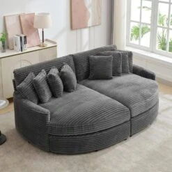 100.78 In. Dark Grey Corduroy Detachable Sofa With Eight Pillows 11 100.78 In. Dark Grey Corduroy Detachable Sofa With Eight Pillows -More Furniture Store dark jearey sectional sofas qexdxr y dark grey 4f 1000