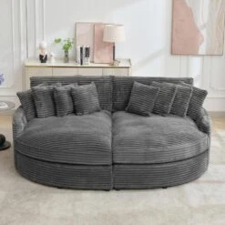 100.78 In. Dark Grey Corduroy Detachable Sofa With Eight Pillows