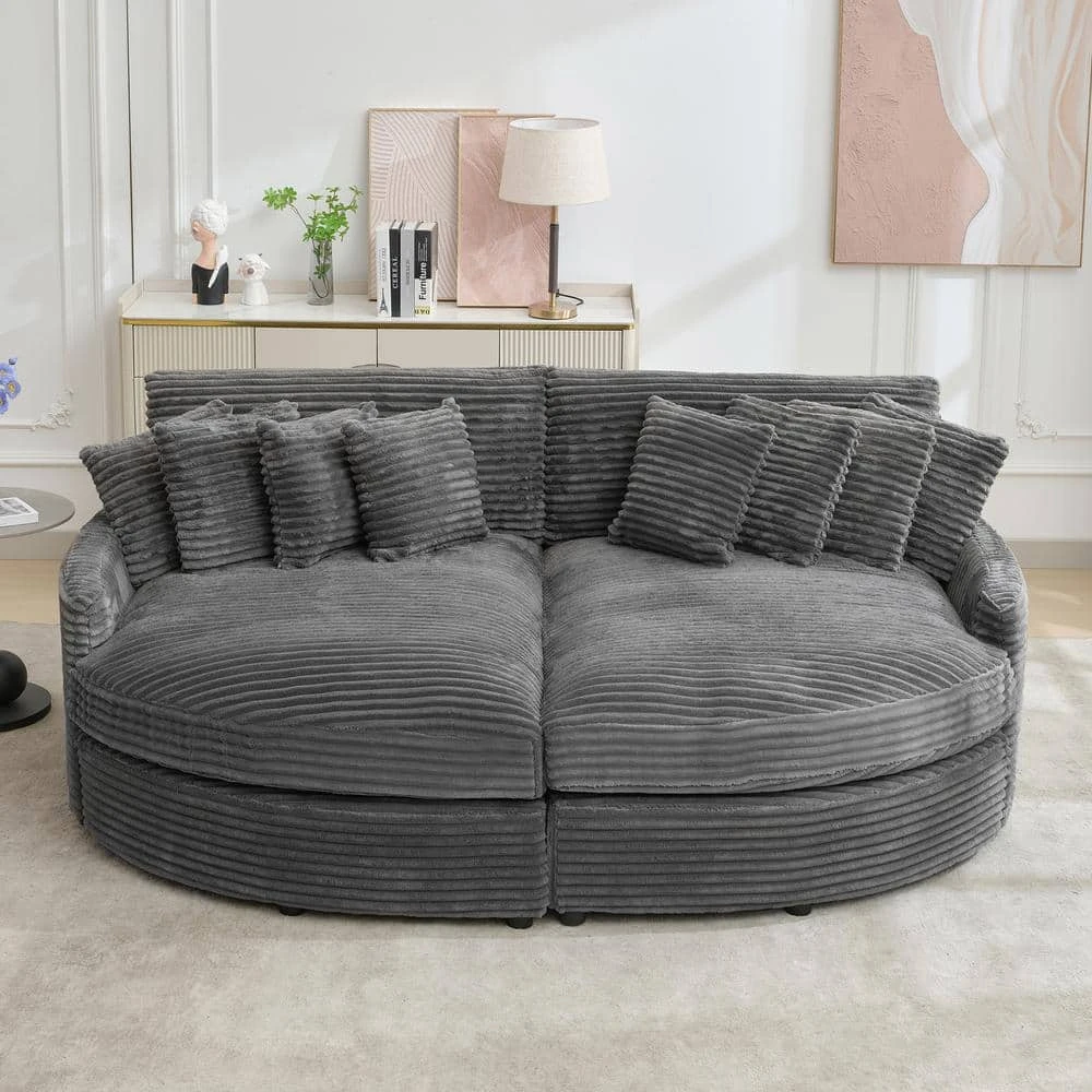 100.78 In. Dark Grey Corduroy Detachable Sofa With Eight Pillows 1 100.78 In. Dark Grey Corduroy Detachable Sofa With Eight Pillows
