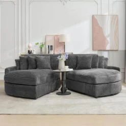 100.78 In. Dark Grey Corduroy Detachable Sofa With Eight Pillows 10 100.78 In. Dark Grey Corduroy Detachable Sofa With Eight Pillows -More Furniture Store dark jearey sectional sofas qexdxr y dark grey c3 1000