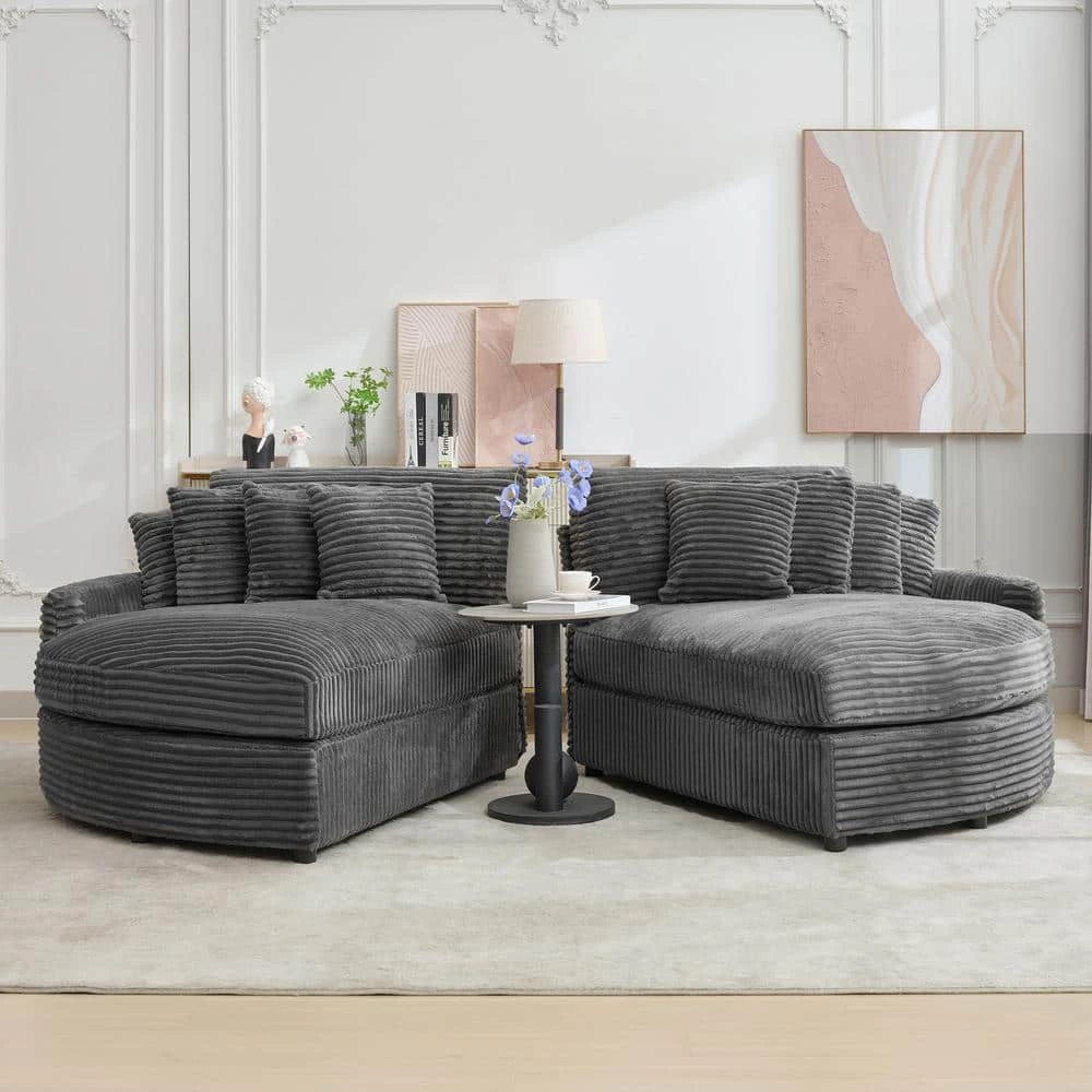 100.78 In. Dark Grey Corduroy Detachable Sofa With Eight Pillows 3 100.78 In. Dark Grey Corduroy Detachable Sofa With Eight Pillows - Image 3