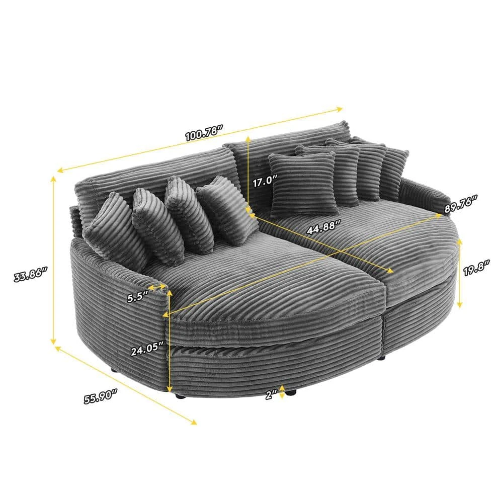 100.78 In. Dark Grey Corduroy Detachable Sofa With Eight Pillows 2 100.78 In. Dark Grey Corduroy Detachable Sofa With Eight Pillows - Image 2