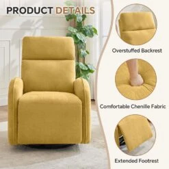 Chenille Gold 3-Position Swivel Power Nursery Recliner With USB And Induction Light Strip For Living Room -More Furniture Store gold jearey recliners dmtty yellow 1f 1000