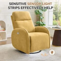 Chenille Gold 3-Position Swivel Power Nursery Recliner With USB And Induction Light Strip For Living Room -More Furniture Store gold jearey recliners dmtty yellow 44 1000