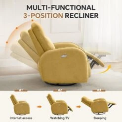 Chenille Gold 3-Position Swivel Power Nursery Recliner With USB And Induction Light Strip For Living Room (Set Of 2) 13 Chenille Gold 3-Position Swivel Power Nursery Recliner With USB And Induction Light Strip For Living Room (Set Of 2) -More Furniture Store gold jearey recliners rc sw camel 1f 1000