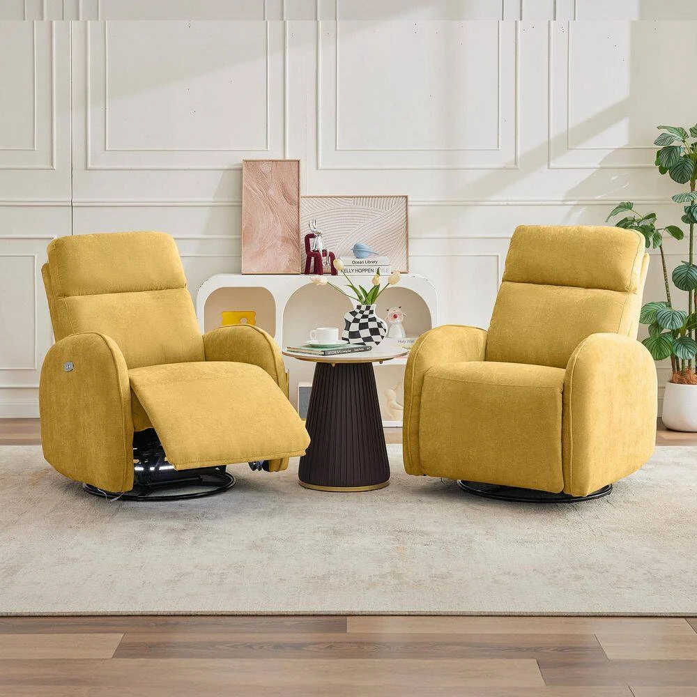 Chenille Gold 3-Position Swivel Power Nursery Recliner With USB And Induction Light Strip For Living Room (Set Of 2) 9 Chenille Gold 3-Position Swivel Power Nursery Recliner With USB And Induction Light Strip For Living Room (Set Of 2) - Image 9