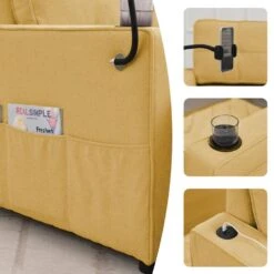 82.3 In. Gold Multi-functional Fabric Queen Size Sofa Bed With Cup Holder USB Port And Side Pockets -More Furniture Store gold jearey sofa beds rmlc golden 76 1000