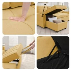 82.3 In. Gold Multi-functional Fabric Queen Size Sofa Bed With Cup Holder USB Port And Side Pockets -More Furniture Store gold jearey sofa beds rmlc golden fa 1000