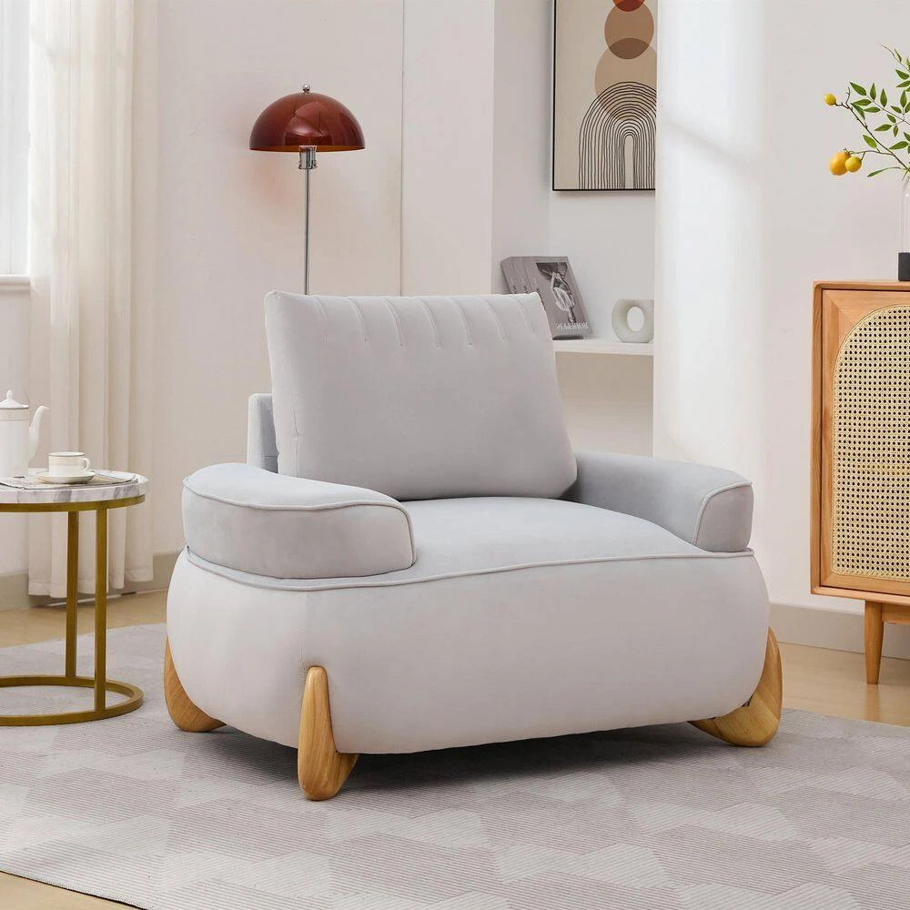 Modern Gray Velvet Accent Arm Chair With Ottoman 5 Modern Gray Velvet Accent Arm Chair With Ottoman - Image 5