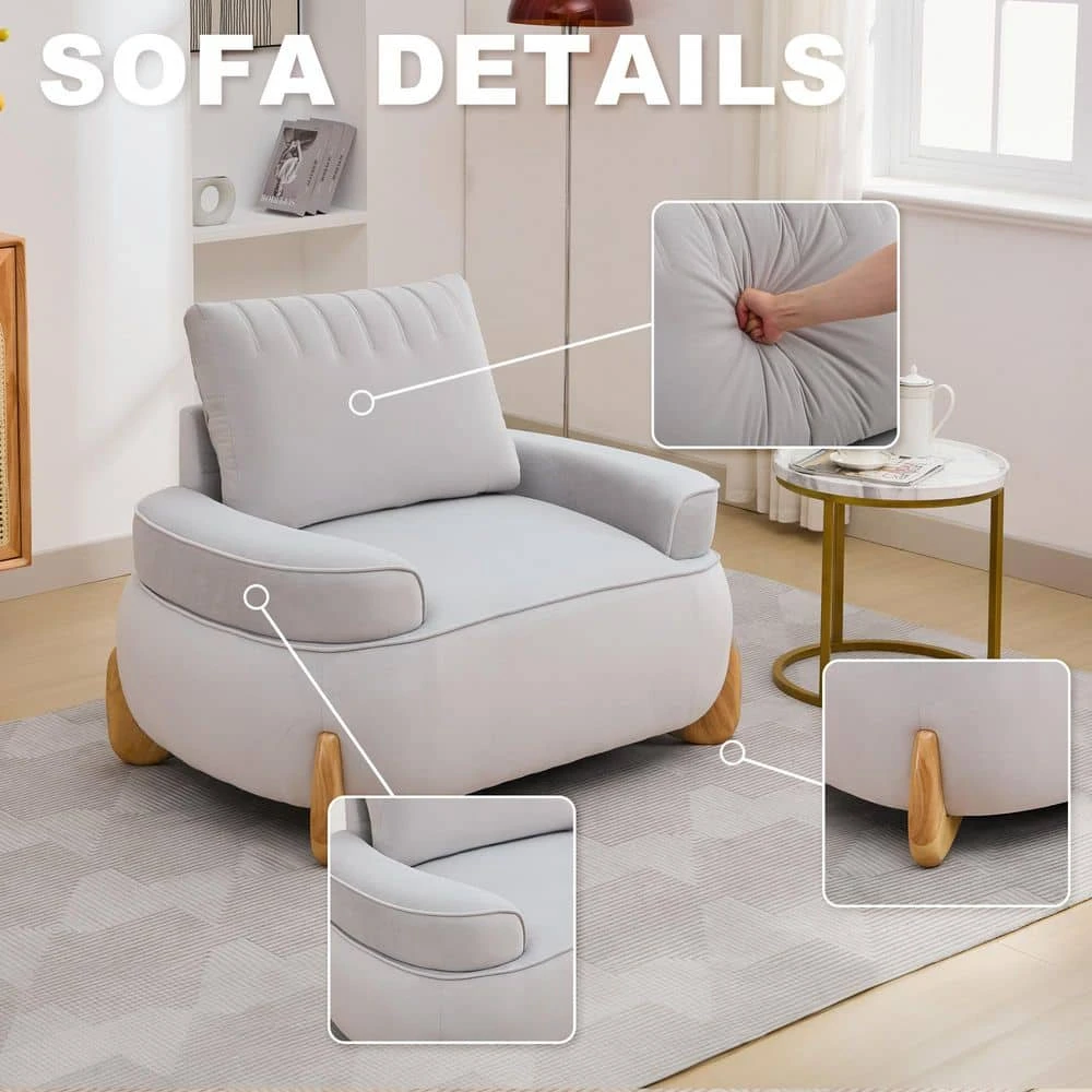 Modern Gray Velvet Accent Arm Chair With Ottoman 4 Modern Gray Velvet Accent Arm Chair With Ottoman - Image 4