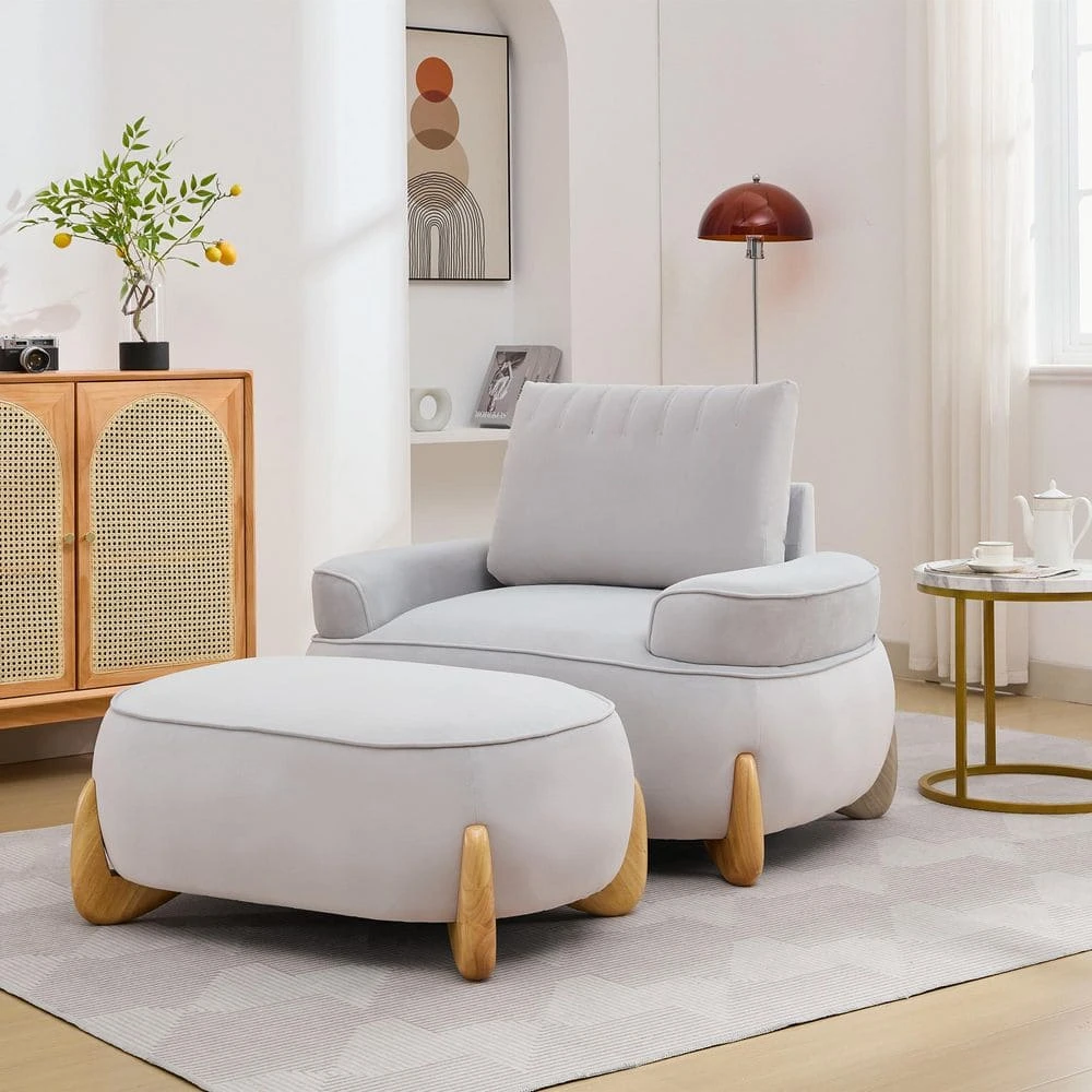 Modern Gray Velvet Accent Arm Chair With Ottoman 7 Modern Gray Velvet Accent Arm Chair With Ottoman - Image 7