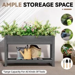 45 In. X 18 In. X 29 In. Outdoor Plastic Raised Garden Bed In Gray -More Furniture Store gray jearey elevated garden beds tphj gray 1f 1000