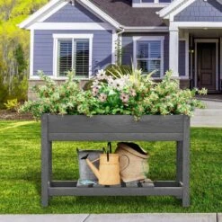 45 In. X 18 In. X 29 In. Outdoor Plastic Raised Garden Bed In Gray