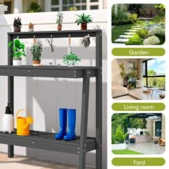 45.5 In. H X 34.8 In. W X 17.7 In. D Gray HDPE Potting Bench Table, Multi-Purpose Plant And Storage Shelf -More Furniture Store gray jearey potting benches and tables jyyygzt gr 1f 1000