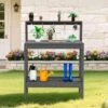 45.5 In. H X 34.8 In. W X 17.7 In. D Gray HDPE Potting Bench Table, Multi-Purpose Plant And Storage Shelf