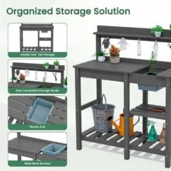 40.94 In. W X 47.24 In. H Gray HDPE Weather-Resistant Garden Potting Bench Table With Storage Shelf 11 40.94 In. W X 47.24 In. H Gray HDPE Weather-Resistant Garden Potting Bench Table With Storage Shelf -More Furniture Store gray jearey potting benches and tables yygzt gr 1f 1000