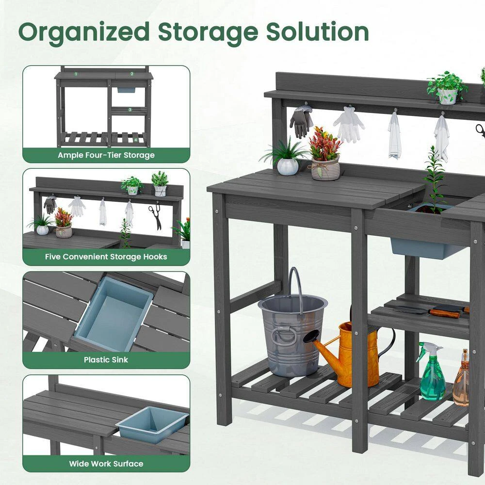 40.94 In. W X 47.24 In. H Gray HDPE Weather-Resistant Garden Potting Bench Table With Storage Shelf 4 40.94 In. W X 47.24 In. H Gray HDPE Weather-Resistant Garden Potting Bench Table With Storage Shelf - Image 4