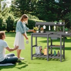 40.94 In. W X 47.24 In. H Gray HDPE Weather-Resistant Garden Potting Bench Table With Storage Shelf 15 40.94 In. W X 47.24 In. H Gray HDPE Weather-Resistant Garden Potting Bench Table With Storage Shelf -More Furniture Store gray jearey potting benches and tables yygzt gr 31 1000