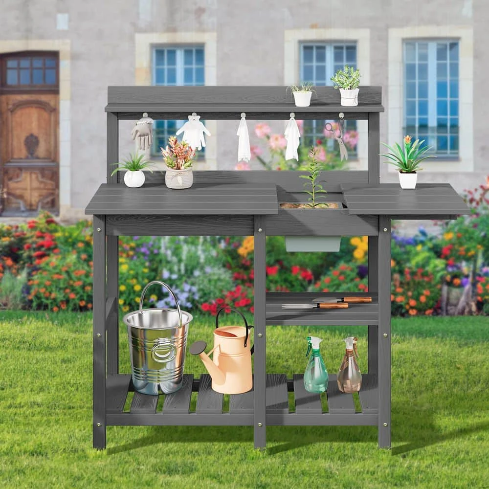 40.94 In. W X 47.24 In. H Gray HDPE Weather-Resistant Garden Potting Bench Table With Storage Shelf 1 40.94 In. W X 47.24 In. H Gray HDPE Weather-Resistant Garden Potting Bench Table With Storage Shelf