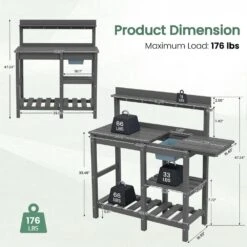 40.94 In. W X 47.24 In. H Gray HDPE Weather-Resistant Garden Potting Bench Table With Storage Shelf 14 40.94 In. W X 47.24 In. H Gray HDPE Weather-Resistant Garden Potting Bench Table With Storage Shelf -More Furniture Store gray jearey potting benches and tables yygzt gr 76 1000