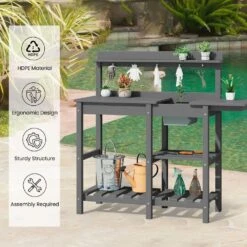 40.94 In. W X 47.24 In. H Gray HDPE Weather-Resistant Garden Potting Bench Table With Storage Shelf 13 40.94 In. W X 47.24 In. H Gray HDPE Weather-Resistant Garden Potting Bench Table With Storage Shelf -More Furniture Store gray jearey potting benches and tables yygzt gr fa 1000