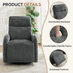 Chenille Gray 3-Position Swivel Power Nursery Recliner With USB And Induction Light Strip For Living Room 13 Chenille Gray 3-Position Swivel Power Nursery Recliner With USB And Induction Light Strip For Living Room -More Furniture Store gray jearey recliners dmtty grey 1f 1000