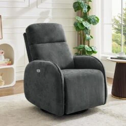 Chenille Gray 3-Position Swivel Power Nursery Recliner With USB And Induction Light Strip For Living Room 17 Chenille Gray 3-Position Swivel Power Nursery Recliner With USB And Induction Light Strip For Living Room -More Furniture Store gray jearey recliners dmtty grey 31 1000
