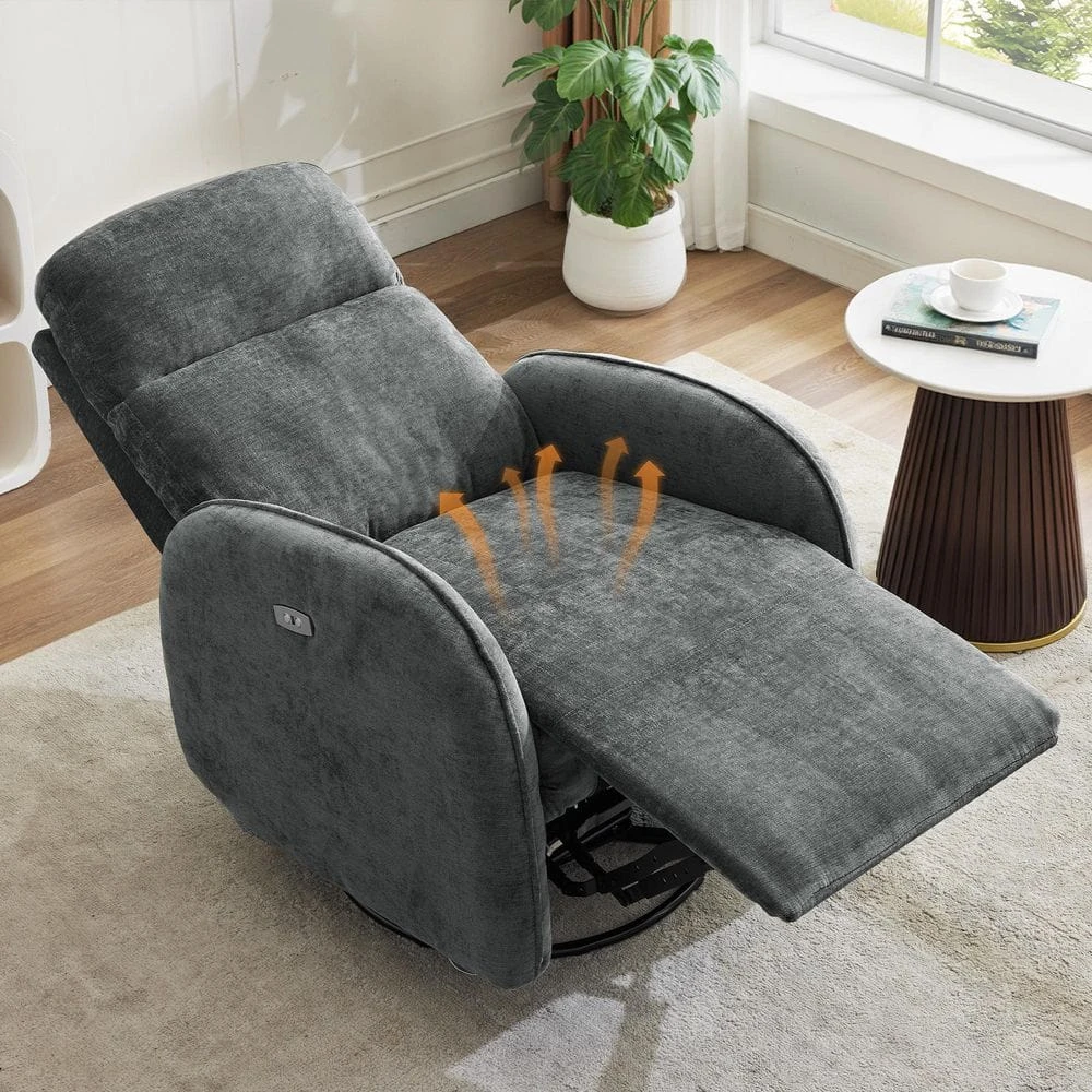 Chenille Gray 3-Position Swivel Power Nursery Recliner With USB And Induction Light Strip For Living Room 6 Chenille Gray 3-Position Swivel Power Nursery Recliner With USB And Induction Light Strip For Living Room - Image 6