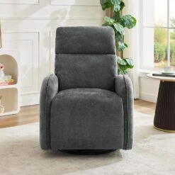 Chenille Gray 3-Position Swivel Power Nursery Recliner With USB And Induction Light Strip For Living Room