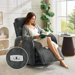 Chenille Gray 3-Position Swivel Power Nursery Recliner With USB And Induction Light Strip For Living Room 11 Chenille Gray 3-Position Swivel Power Nursery Recliner With USB And Induction Light Strip For Living Room -More Furniture Store gray jearey recliners dmtty grey c3 1000