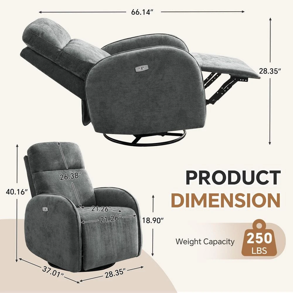 Chenille Gray 3-Position Swivel Power Nursery Recliner With USB And Induction Light Strip For Living Room 2 Chenille Gray 3-Position Swivel Power Nursery Recliner With USB And Induction Light Strip For Living Room - Image 2