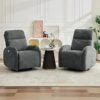 Chenille Gray 3-Position Swivel Power Nursery Recliner With USB And Induction Light Strip For Living Room (Set Of 2)