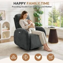 Chenille Gray 3-Position Swivel Power Nursery Recliner With USB And Induction Light Strip For Living Room (Set Of 2) -More Furniture Store gray jearey recliners rc sw burgundy 76 1000