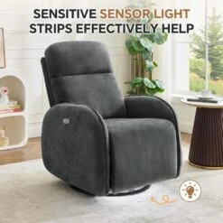 Chenille Gray 3-Position Swivel Power Nursery Recliner With USB And Induction Light Strip For Living Room (Set Of 2) -More Furniture Store gray jearey recliners rc sw burgundy c3 1000