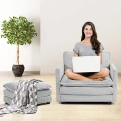 147 In. W 6-Piece Modern Fabric Sectional Sofa With Ottoman In Gray -More Furniture Store gray jearey sectional sofas e46sf 4 gy 31 1000